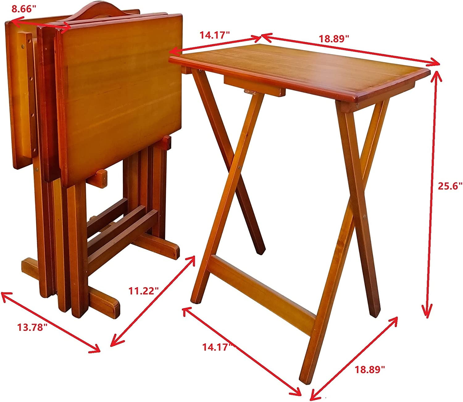 S TV Tray Table Set of 4 with Stand Rack, Wood Small TV Dinner Trays