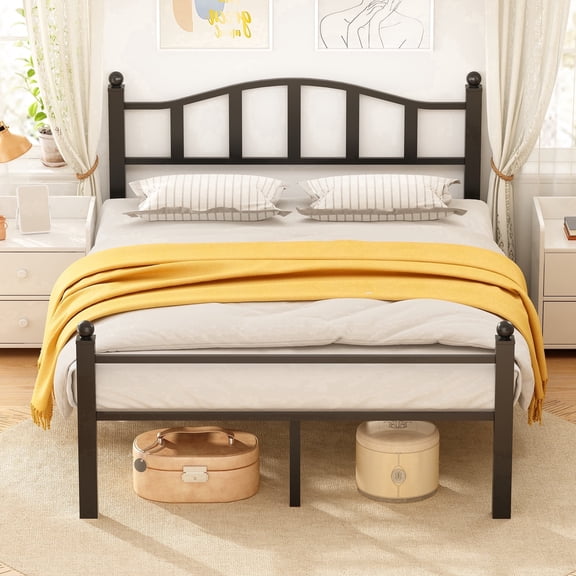 S.Tcak Metal Full Size Bed Frame with Headboard, Heavy Duty 1000lbs, Noise-Free, 12in Under Bed Storage, No Box Spring Needed, Black