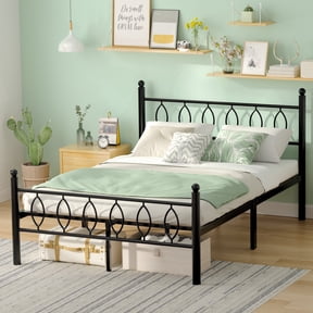 S.Tcak Full Size Metal Bed Frame & Full Bed Frames with Headboard, Noise Free, 12 inch Under Storage, Heavy Duty, No Box Spring, Black