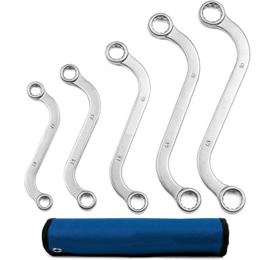 S-Type Box End Wrench Set, Metric, 5-Piece, 10x11mm to 18x19mm, CR-V Steel, with Rolling Pouch