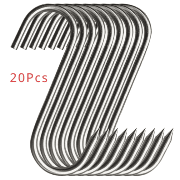 S-Type Grill Meat Hook Butcher Hooks Stainless Steel Meat Hooks for Hanging Jerky Deer Chicken Ribs Fish Beef, 20 pcs