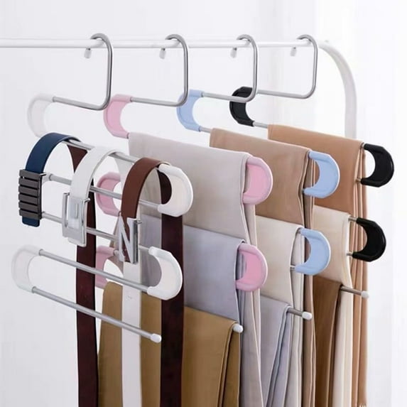 S-Type Pant Hangers Heavy Duty Stainless Steel Folding Multi-Tiered Non-Slip - Space Saving Hanger for Pants, Trousers, Jeans, Scarves, Hanging Accessories, Towels - Pack of 3 (White)