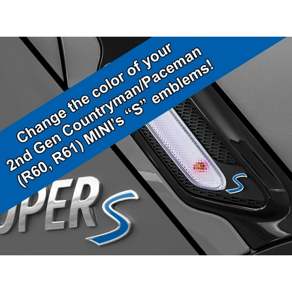 S Vinyl Decal Insert Replacements for 2nd Gen MINI Cooper Countryman (R60) S Scuttle and Rear Emblem - Choose Color - [AZURE BLUE]