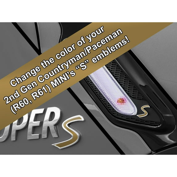 S Vinyl Decal Insert Replacements for 2nd Gen MINI Cooper Countryman (R60) S Scuttle and Rear Emblem - Choose Color - [GOLD]