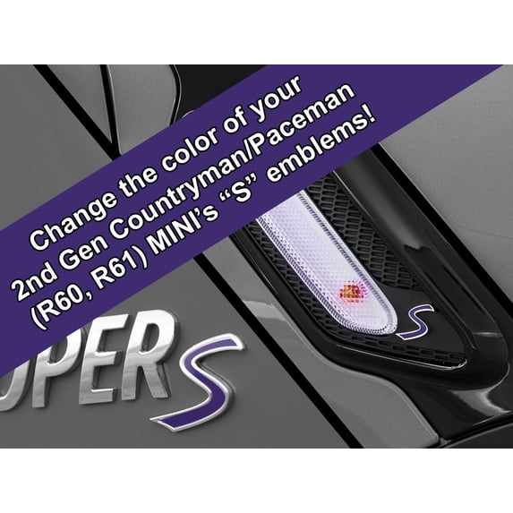 S Vinyl Decal Insert Replacements for 2nd Gen MINI Cooper Countryman (R60) S Scuttle and Rear Emblem - Choose Color - [PURPLE]