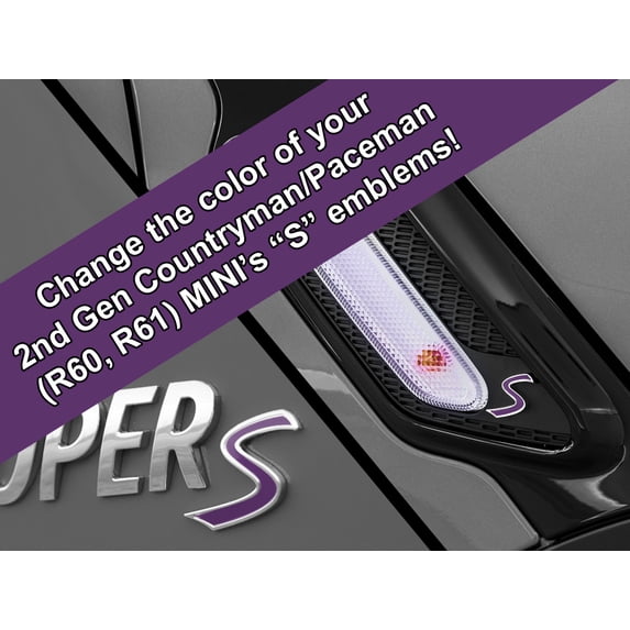 S Vinyl Decal Insert Replacements for 2nd Gen MINI Cooper Countryman (R60) S Scuttle and Rear Emblem - Choose Color - [VIOLET]