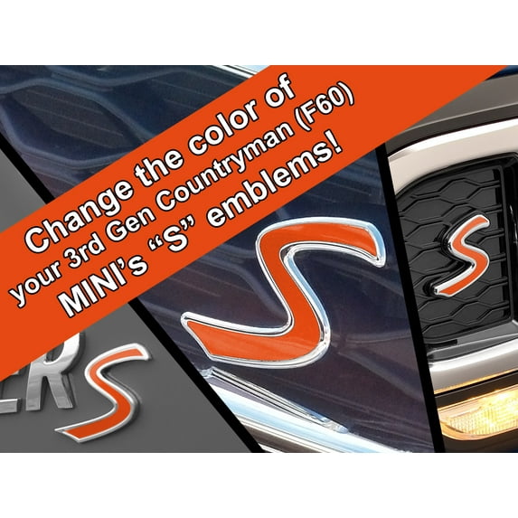 S Vinyl Decal Insert Replacements for 3rd Gen MINI Cooper Countryman (F60) S Scuttles, Front and Rear Emblems - Choose Color - [ORANGE]