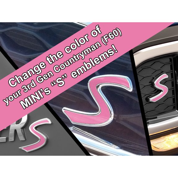 S Vinyl Decal Insert Replacements for 3rd Gen MINI Cooper Countryman (F60) S Scuttles, Front and Rear Emblems - Choose Color - [PINK]