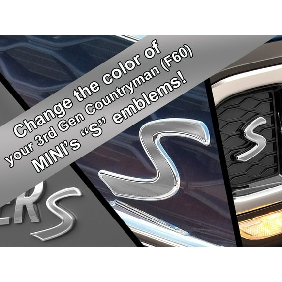S Vinyl Decal Insert Replacements for 3rd Gen MINI Cooper Countryman (F60) S Scuttles, Front and Rear Emblems - Choose Color - [SILVER]