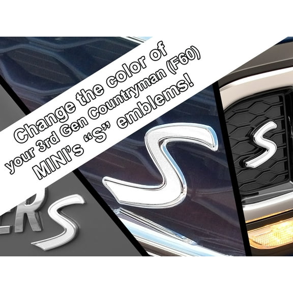 S Vinyl Decal Insert Replacements for 3rd Gen MINI Cooper Countryman (F60) S Scuttles, Front and Rear Emblems - Choose Color - [WHITE]