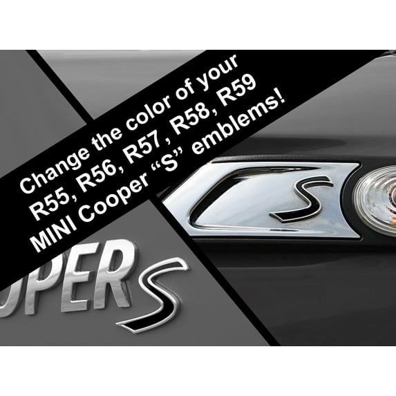 S Vinyl Decal Insert Replacements for MINI Cooper S 2nd Gen R55 R56 R57 R58 R59 Scuttle and Rear Emblem - Choose Color - [BLACK]