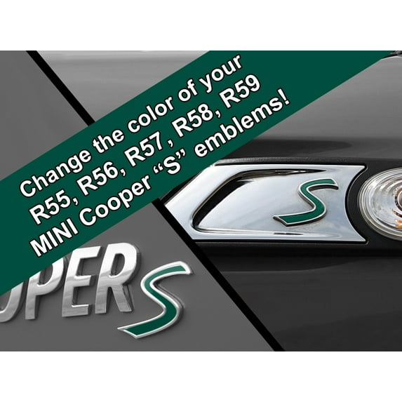 S Vinyl Decal Insert Replacements for MINI Cooper S 2nd Gen R55 R56 R57 R58 R59 Scuttle and Rear Emblem - Choose Color - [DARK GREEN]