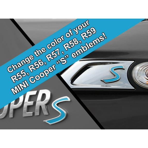 S Vinyl Decal Insert Replacements for MINI Cooper S 2nd Gen R55 R56 R57 R58 R59 Scuttle and Rear Emblem - Choose Color - [ICE BLUE]