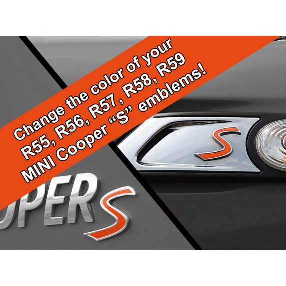 S Vinyl Decal Insert Replacements for MINI Cooper S 2nd Gen R55 R56 R57 R58 R59 Scuttle and Rear Emblem - Choose Color - [ORANGE]