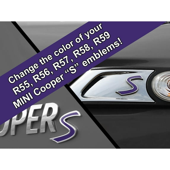 S Vinyl Decal Insert Replacements for MINI Cooper S 2nd Gen R55 R56 R57 R58 R59 Scuttle and Rear Emblem - Choose Color - [PURPLE]