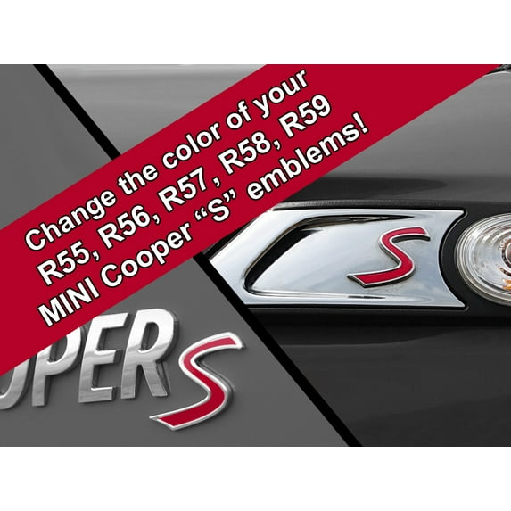 S Vinyl Decal Insert Replacements for MINI Cooper S 2nd Gen R55 R56 R57 R58 R59 Scuttle and Rear Emblem - Choose Color - [RED]