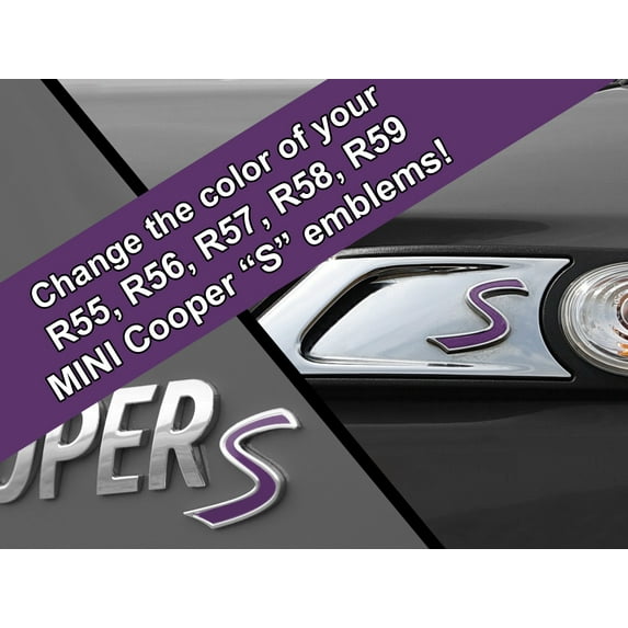 S Vinyl Decal Insert Replacements for MINI Cooper S 2nd Gen R55 R56 R57 R58 R59 Scuttle and Rear Emblem - Choose Color - [VIOLET]
