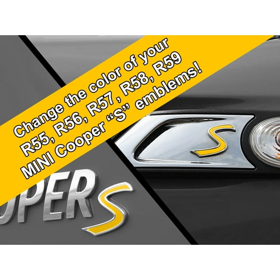 S Vinyl Decal Insert Replacements for MINI Cooper S 2nd Gen R55 R56 R57 R58 R59 Scuttle and Rear Emblem - Choose Color - [YELLOW]