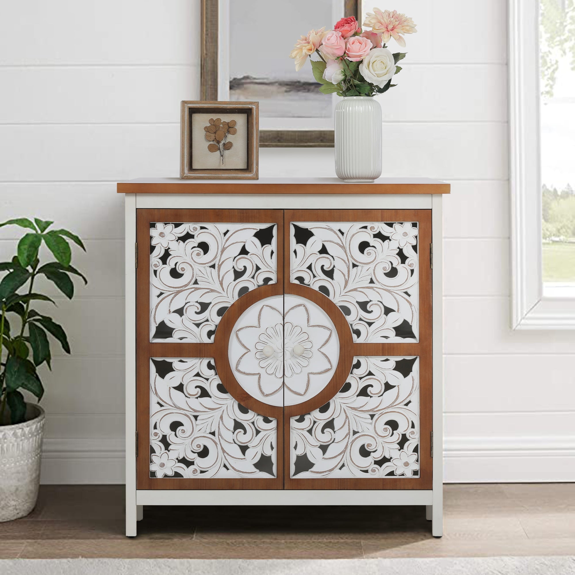 S&W 2Door Retro Storage with with HollowCarved Wooden Frame