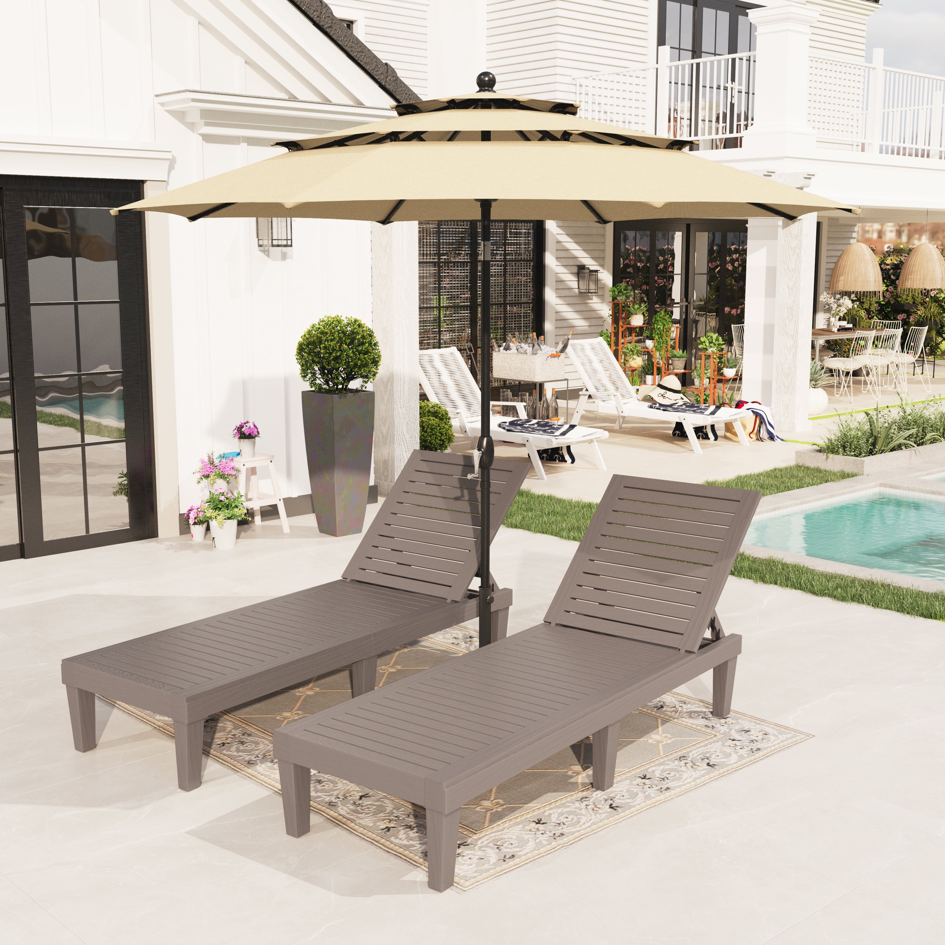 S&W 2Piece Patio Large Plastic Outdoor Chaise Lounge Chairs with