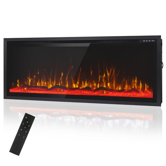 S&W 50" Electric Fireplace, Ultra-Slim Frame Recessed & Wall Mounted Fireplace Insert, Adjustable Flame Color & Speed, Remote Control