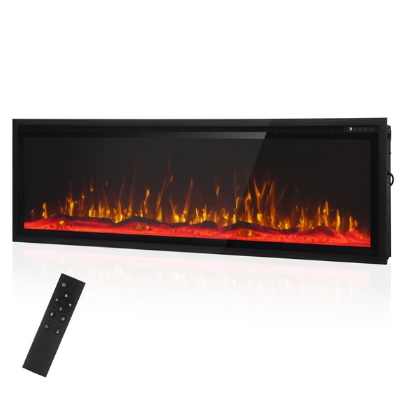 S&W 60" Electric Fireplace, Ultra-Slim Frame Recessed & Wall Mounted Fireplace Insert, Adjustable Flame Color & Speed, Remote Control