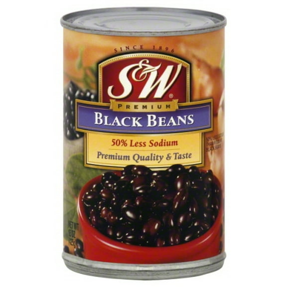 S & W Black Beans 50% Less Sodium (Pack of 48)