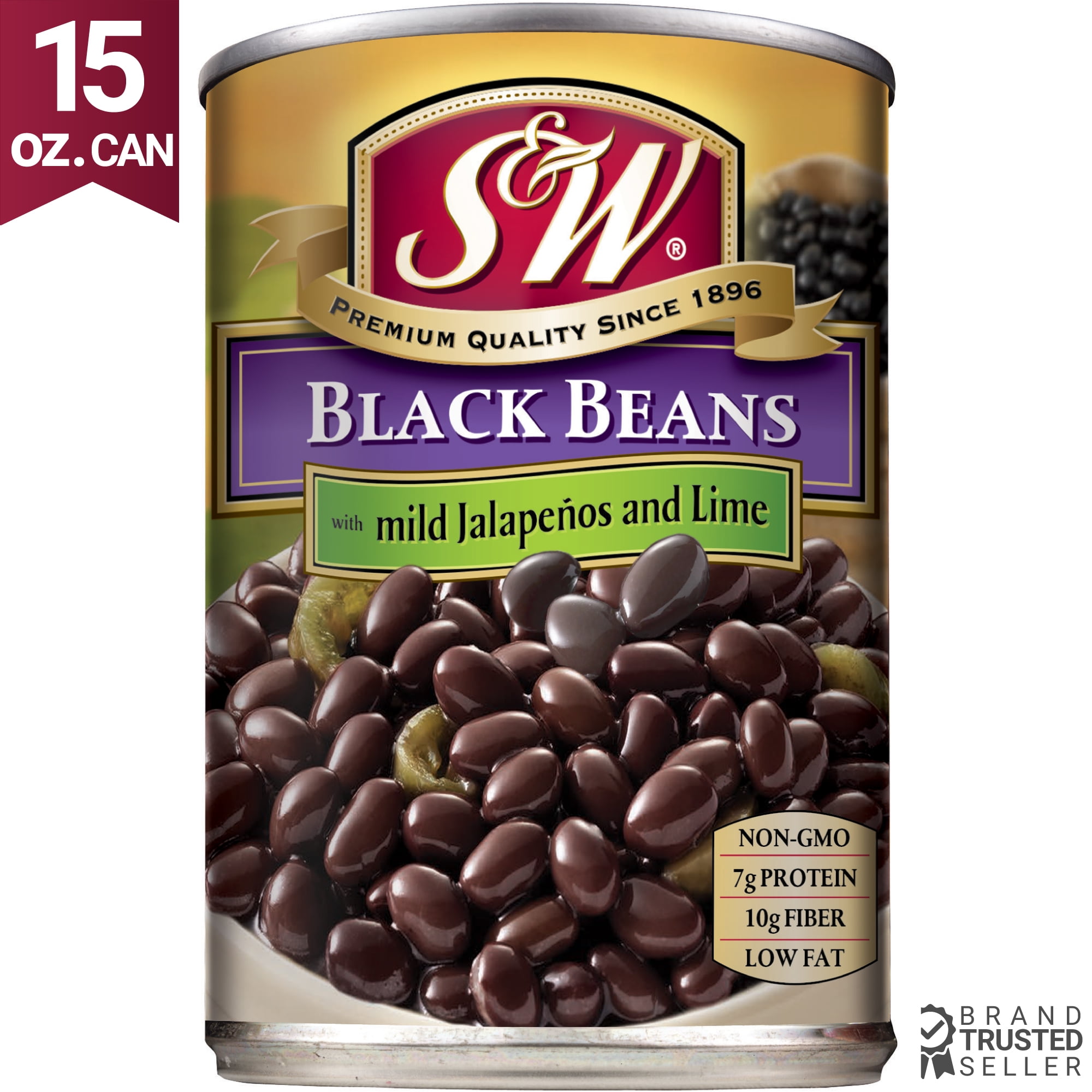 S&W Black Beans with Mild Jalapenos and Lime 15 oz. Can