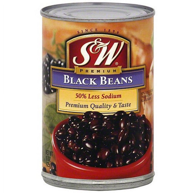 S&W Premium 50 Less Sodium Black Beans, 15 oz (Pack of 12)