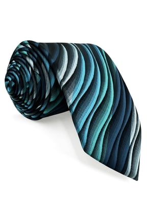 S&W SHLAX&WING Mens Ties Ripple Blue Multicolored Silk Green Extra Long 63 inches