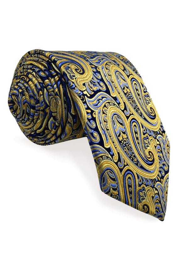 S&W SHLAX&WING Mens Ties Silk Neckties Yellow Mustard Paisley Extra Long Size 63"