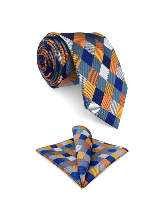S&W SHLAX&WING Tie Set for Men Multicolored Checked Skinny Necktie with Pocket Square 2.36" Slim