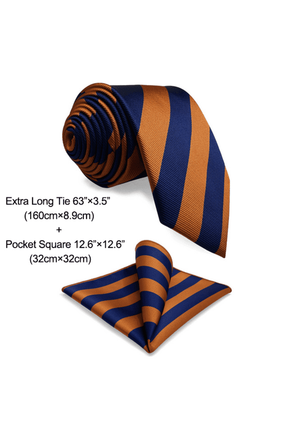 S&W SHLAX&WING Tie Sets for Men Necktie and Pocket Square Blue and Orange Stripe Extra Long Size 63" with Pocket Square