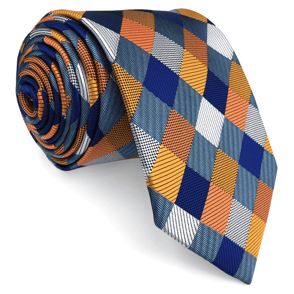S&W SHLAX&WING Tie Sets for Men Neckties Blue Orange Check Classic Size 57.5"