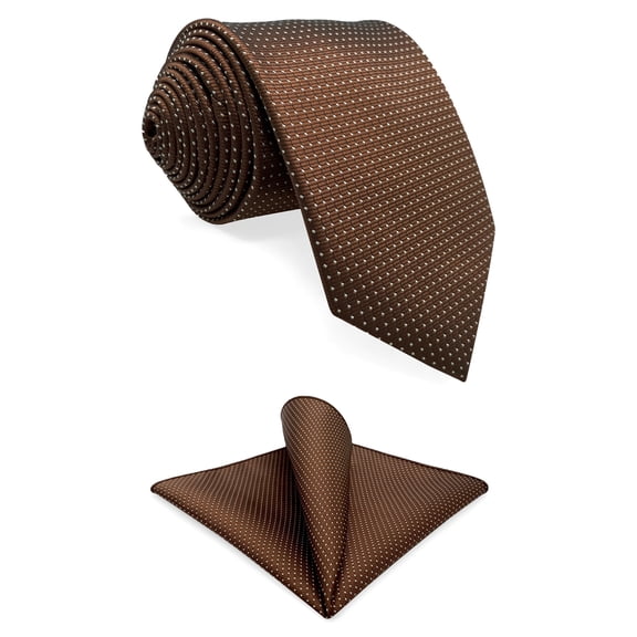 S&W SHLAX&WING Ties for Men Brown Copper Formal Neck Tie with White Dots Classic Size Necktie with Pocket Square Set