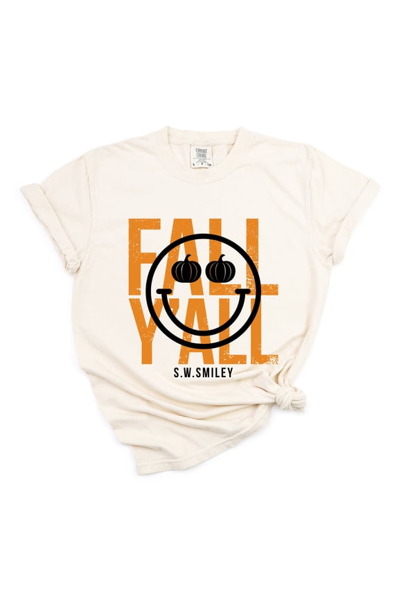 S.W.Smiley Fall Y'all - Women's Garment Dyed Graphic T-Shirt
