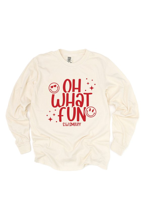 S.W.Smiley Oh What Fun Sparkle - Womens Garment Dyed Long Sleeve