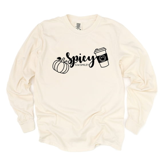 S.W.Smiley Spicy Pumpkin Spice - Women's Garment Dyed Long Sleeve Graphic T-Shirt