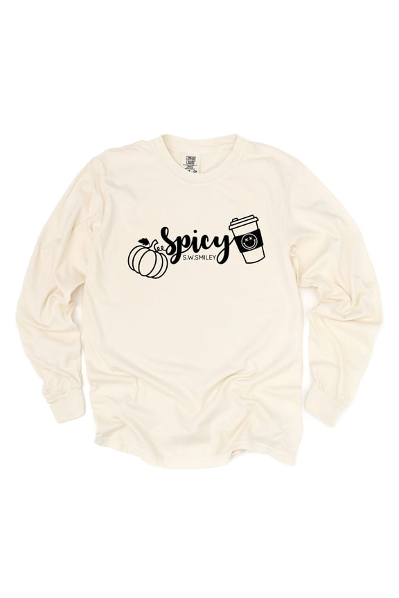 S.W.Smiley Spicy Pumpkin Spice - Women's Garment Dyed Long Sleeve Graphic T-Shirt