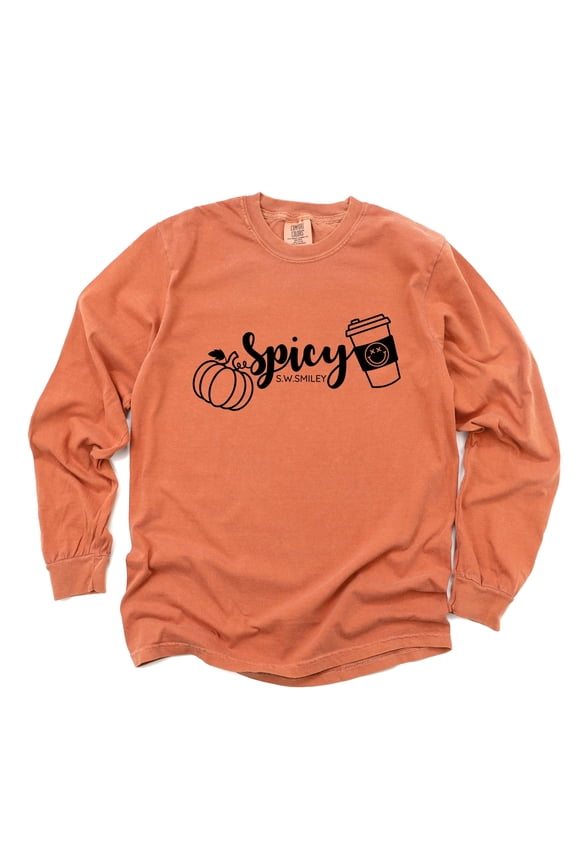 S.W.Smiley Spicy Pumpkin Spice - Women's Garment Dyed Long Sleeve Graphic T-Shirt