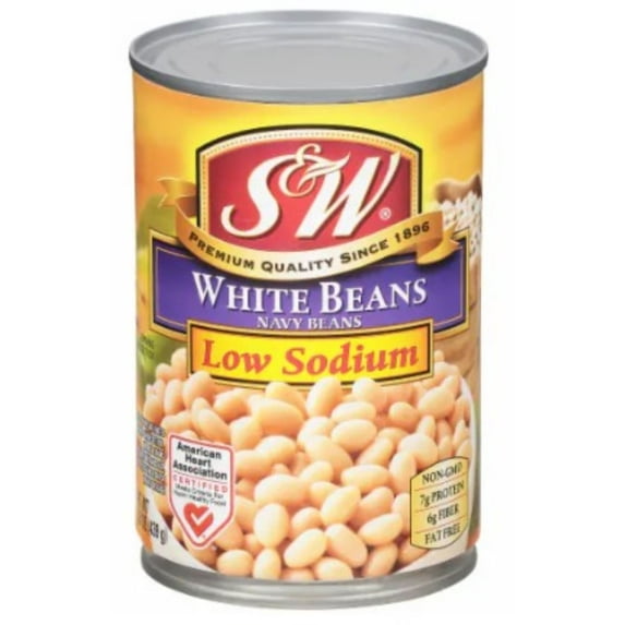 S&W White Navy Beans Low Sodium 15.5 oz (Pack of 18)