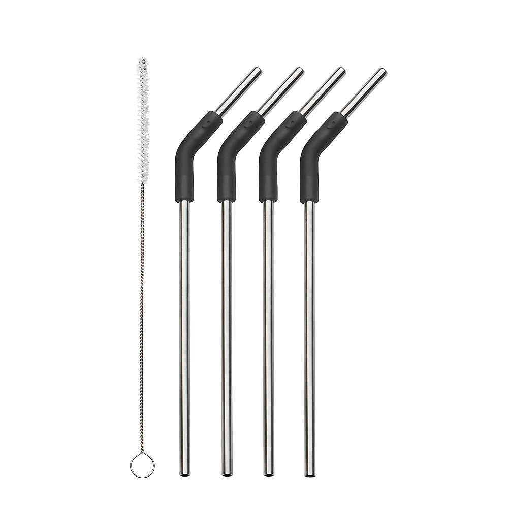 Ello Impact Reusable Stainless Steel Straws with Cleaning Brush, 4 Piece, June Breeze