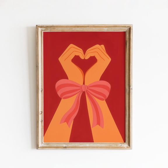 S With Heart And Ribbon Poster – Minimalist Red Wall Art, Stretched Canvas Size 8x12