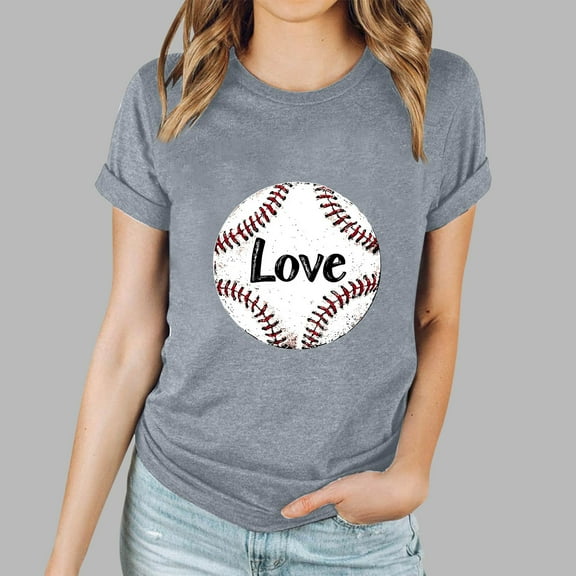 S-XXL All Sizes Available! Womens Baseball Print Short Sleeve T-Shirt, Round Neck, Comfortable Fit