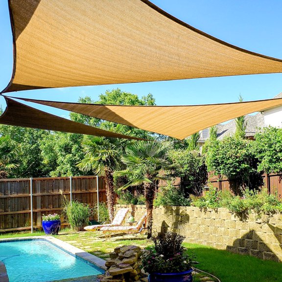 S.Y. Sun Shade Sail 16.4 x 16.4 x 16.4 Permeable UV Block Triangle Canopy for Carport Outdoor Patio Garden Backyard - Beige