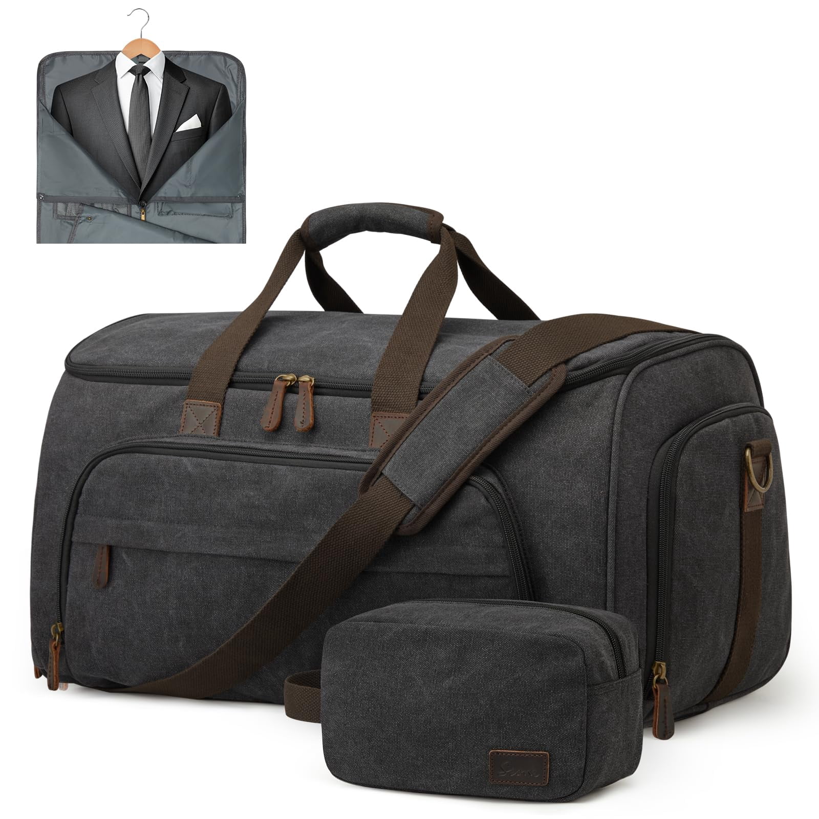 S-ZONE Carry On Garment Bag for Travel, 2 in 1 Convertible Garment Duffle Bag with Toiletry Bag, Hanging Suitcase for Men and Women, 50L