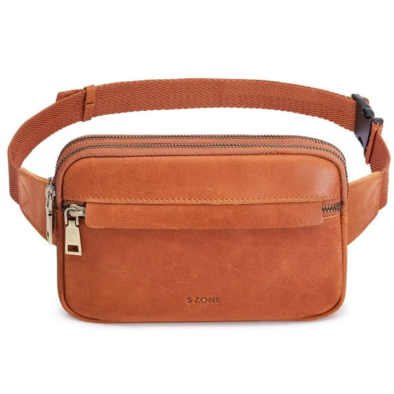 S-ZONE Fanny Packs for Women Genuine Leather RFID Blocking Crossbody Bags Purses Sling Waist Chest Bag Gifts Travel Running Adjustable Strap Men
