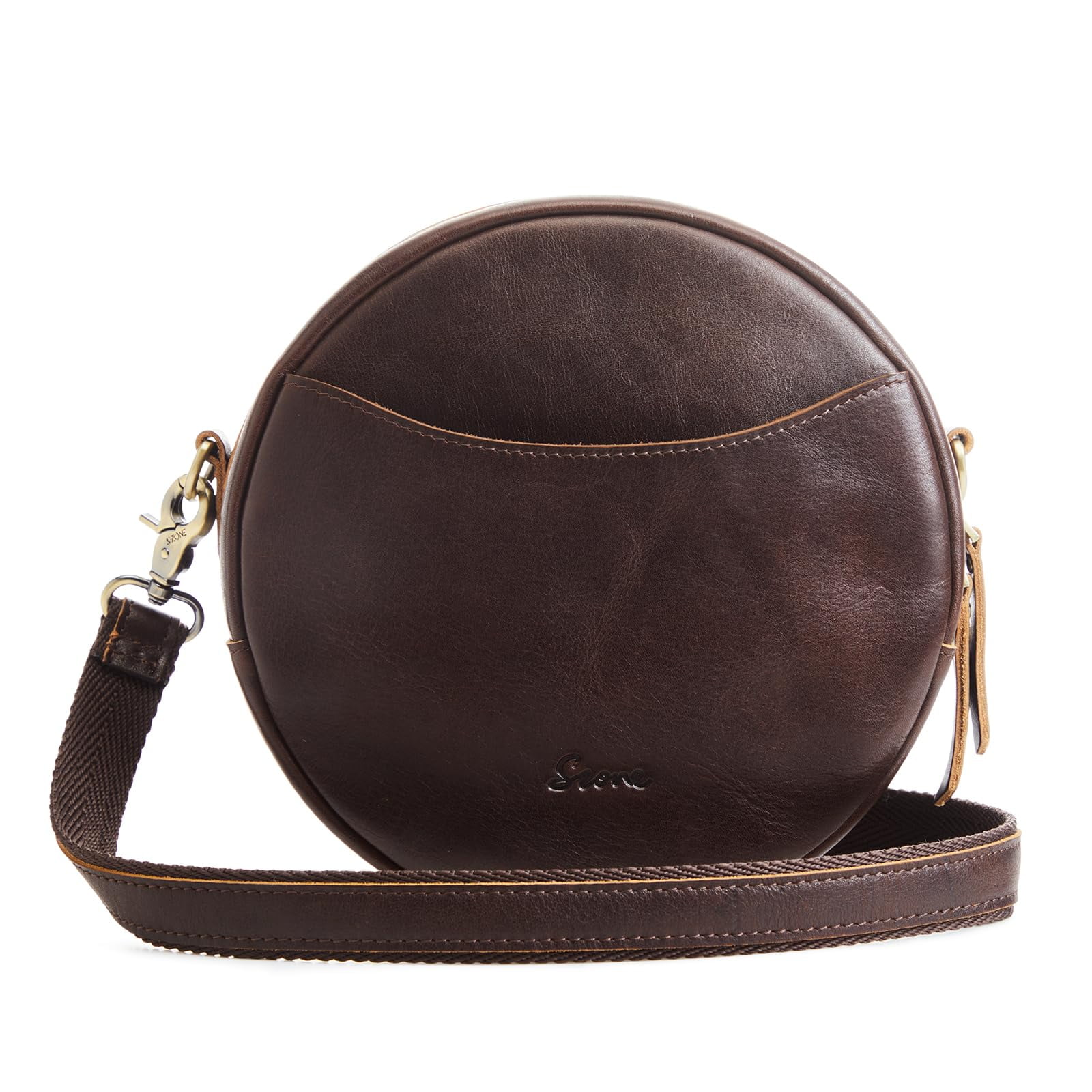 S-ZONE Leather Crossbody Bags for Women Trendy Circle Cross Body Shoulder Bag Designer Round Purses