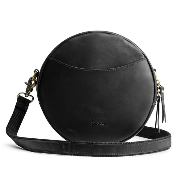 S-ZONE Leather Crossbody Bags for Women Trendy Circle Cross Body Shoulder Bag Designer Round Purses
