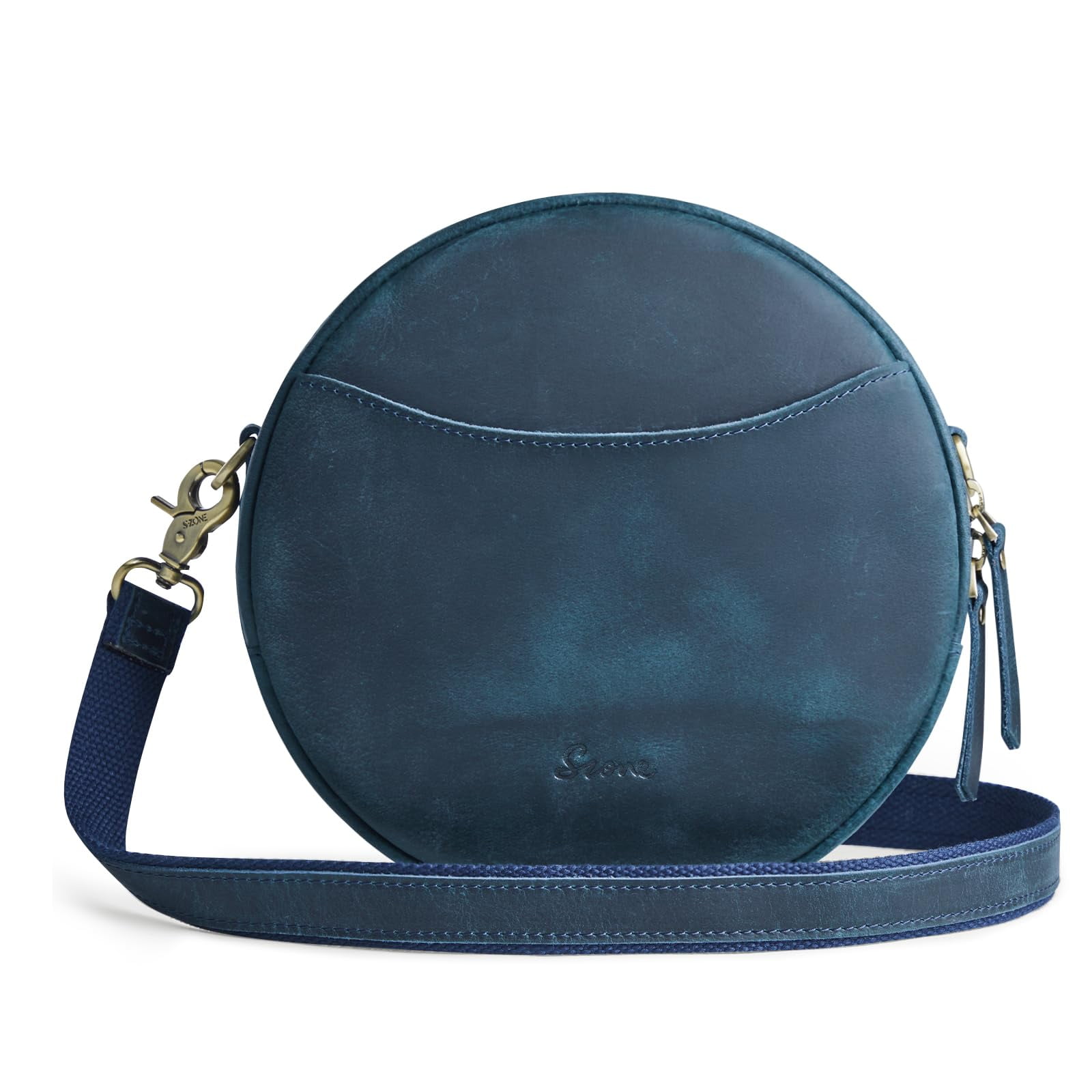 S-ZONE Leather Crossbody Bags for Women Trendy Circle Cross Body Shoulder Bag Designer Round Purses